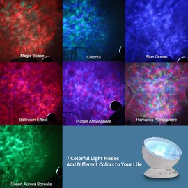 TOMNEW Ocean Wave Projector Sound Machine, Night Light Projector with Remote Control Timer 7 Colors LED Lighting Modes Water Lamp for Kids Adults Bedroom Living Room Party Decorations Gift (White)