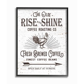 The Stupell Home Decor Collection The Old Rise and Shine Coffee Roasting Company Vintage Sign Oversized Framed Giclee Texturized Art