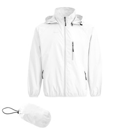 Spmor Men's Lightweight Waterproof Jacket Packable Windbreaker Running Coat White S