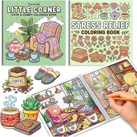 Set de 2 Libros para Colorear Adultos y Niños 64 Diseños Hygge, Regalo Antiestrés Ideal para Estimular el Aprendizaje Creativo