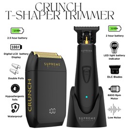 Supreme Trimmer 2-in-1 T-Shaper Trimmer & Crunch Foil Shaver | STF602 Electric Razor & ST5206 DLC Beard Trimmer Barber Haircut Kit | Black