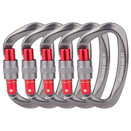 Locking Carabiner - 25kN 5600lb Climbing Carabiner Screw Gate D Shape Carabiner Grey (Pack of 2)
