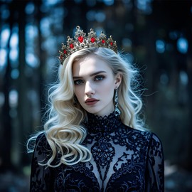 FIRCRE tiaras and crowns for women queen crowns for Women and Girls Crystal Princess Tiaras Rhinestone Tiaras For Wedding Bridal Birthday Prom Pageant Party (Black Red)