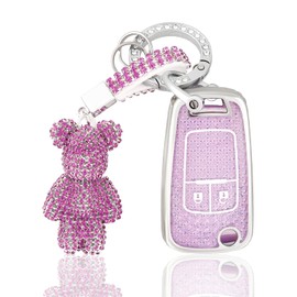 Car Key Cover for Opel Vauxhall Astra Corsa Insignia Adam Mokka Cascada Meriva Zafira Movano Karl Vauxhall Key Cover 2 Button Soft TPU Car Key Protective Cover with Cute Keyring - Purple Silver