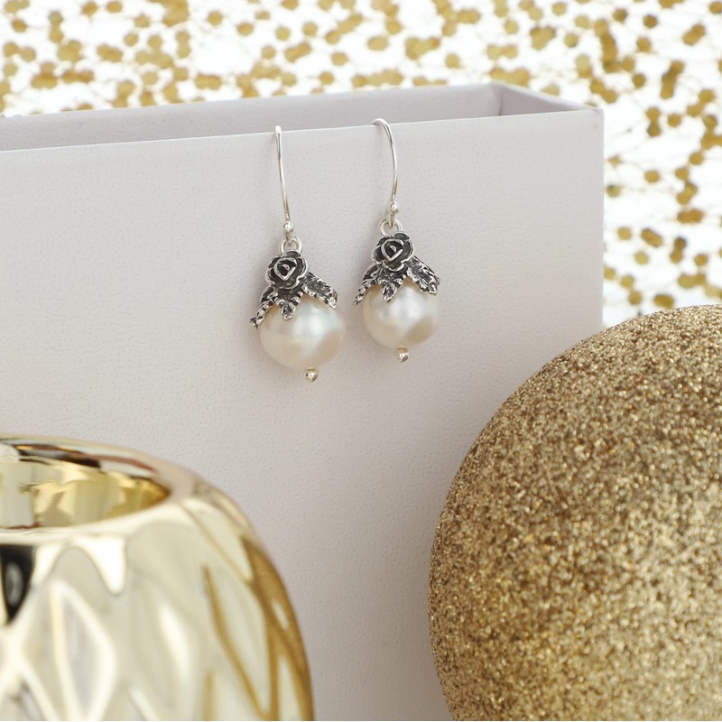 925 Sterling Silver Pearl Dangle Earrings for Women, Real Freshwater