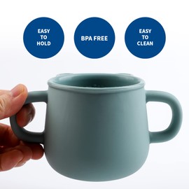 BLUE GINKGO Silicone Toddler Cups - Open Cup for Baby with Handles | Made in Korea | 8oz Training Open Cups for Toddlers 1-3 (Green)