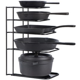 Toplife Heavy Duty Pan Organizer, 5 Tier Pot and Pan Organizer Rack for Cast Iron Skillets, Griddles and Pots - Sturdy Steel Construction- No Assembly Required - Black