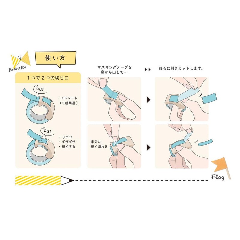 Kutsuwa HATS DE003A 2-Way Masking Tape Cutter, Musteno Ribbon Bon,
