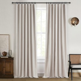 QJmydeco Black Out 96 Inch Long Boho Curtains 2 Panel Set, Farmhouse Curtains for Living Room Darkening/Thermal/Noise Reduction Textured Flax Linen Drape 8ft Hook&Ring Included Birch Off White 50"x96"