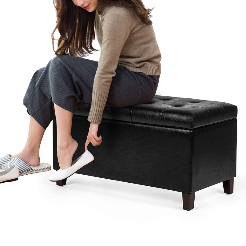 Joveco Storage Ottoman Bench, 33 Inches Faux Leather Rectangle Tufted