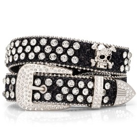 macoking Rhinestone Cowboy Belt for Men Bling Skull Belt Vintage Studded Belt for Women S