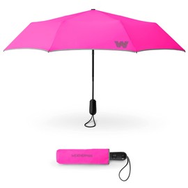 Weatherman Travel Umbrella - Windproof Compact Umbrella - Windproof Umbrella Resists Up to 45 MPH Winds, Neon Pink,