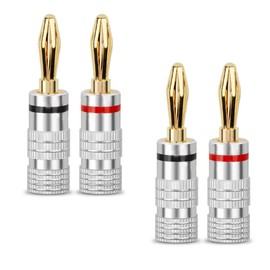 yimeizhiguang 4mm Banana Plugs Gold Plated 4Pcs - Dual Screw Lock Speaker Connectors for Amplifier, HiFi & AV Receiver, Secure Connection & Easy Install, Universal Fit for Enhanced Audio Performance