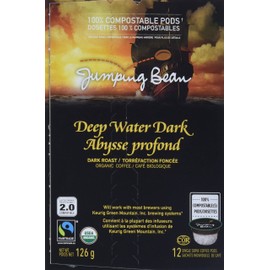 Jumping Bean Deep Water Dark Fairtrade Organic 100% Compostable Coffee Pods - 12 Pack, Dark Roast, 12 Count