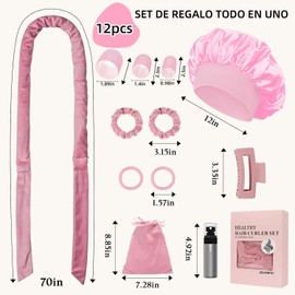 Juego de 12 Piezas Rizadores Sin Calor para Dormir, 4 Tamaños Autoadherentes, Crea Rizos Naturales y Definidos sin Daño al Cabello, Incluye Cinta Sujetadora y Bolsa de Regalo, Ideal para Cabello Corto, Mediano y Largo (Rosa)