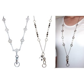 Hidden Hollow Beads Beaded Lanyards, Pack of 3 of Women's Fashion Jewelry Lanyards, Strong Beaded Chain Badge Key Holder 34", Pack of 3 Lanyards - Chain - Breakaway, Long