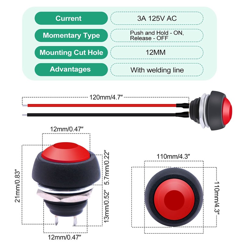 Twidec/2Pcs 12mm 1/2" Mounting Hole On Off Mini Round Waterproof