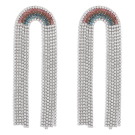 Xerling Cute Rainbow Rhinestones Tassel Fringe Earrings for Women Girls, Zinc, Rhinestone