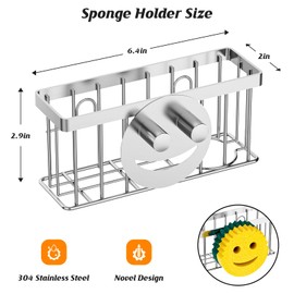 MURLONG Sponge Holder Smiley Face,Sink Caddy for Kitchen Sink,Sponge Holder with 2 PCS Suction Cups/1 PCS Adhesive Strips,Designed for Sponge,Soap,Dish Brush,Scrubber-Silver
