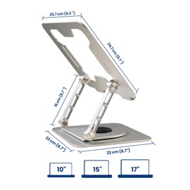 Ewent Laptop Stand with 360° Rotating Base Made of Aluminium Alloy, Height Adjustable, Ventilated, Adjustable Ergonomic Stand, Foldable Laptop Stand, for 10-17.3 Inch Laptop