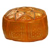 Moroccan Pouf Ottomans Hand Made Leather Luxury Footstools Cover Orange