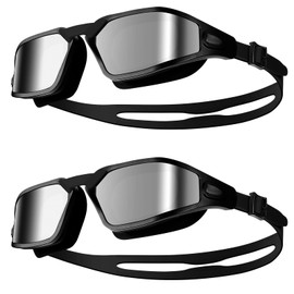 Odoland Swim Goggles, 2 Packs Swimming Goggles, No Leaking Anti Fog UV Protection Goggles for Adult Men Women Youth, Silver