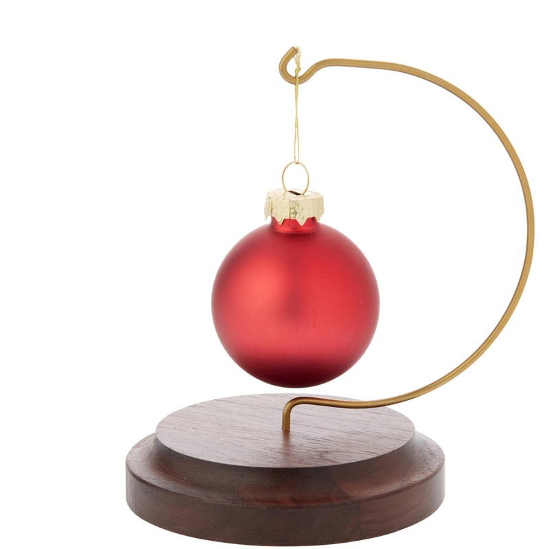 Plymor Wire Ornament Hanger Display with 3.75" Round Walnut Wood