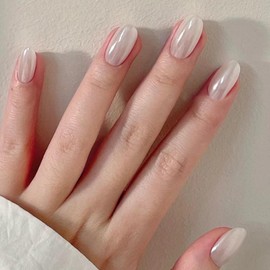 Hkanlre Gradient Press on Nails Long Almond Fake Nails Tips Full Cover Leaf False Nails for Women and Girls 24PCS