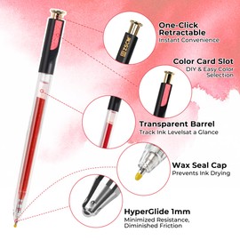 Retractable Glitter Gel Pens, 12 Colors Large Capacity Red Pink Glitter Metallic Gel Ink Pens, 1 mm Fine Point Smooth Writing Color Pens for Adult Coloring Book Note Taking Aesthetic Art Supplies