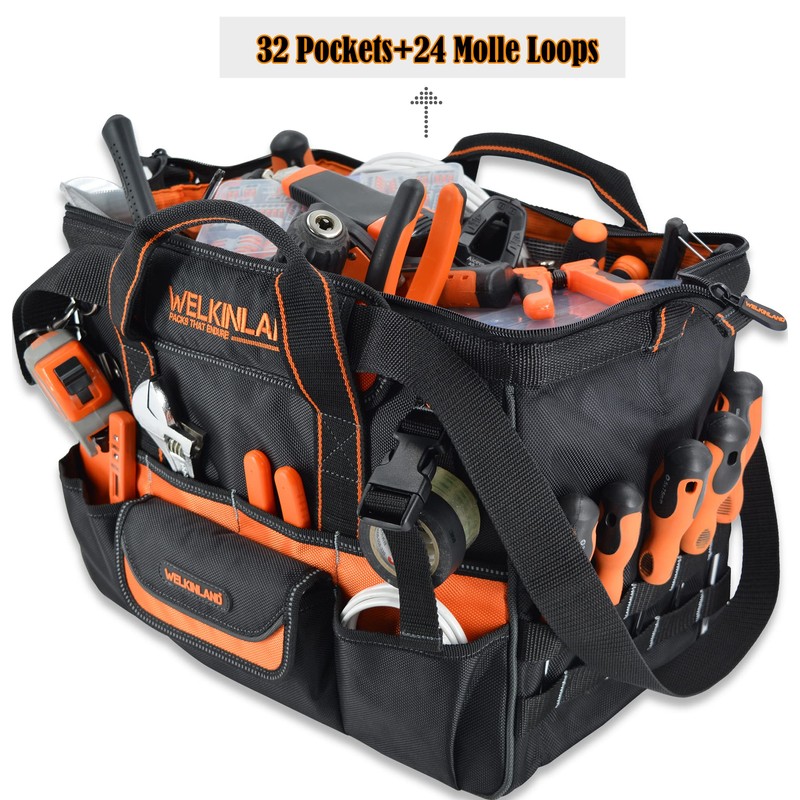 WELKINLAND 16" Tool Bags - 34-Pocket Heavy Duty Open Top