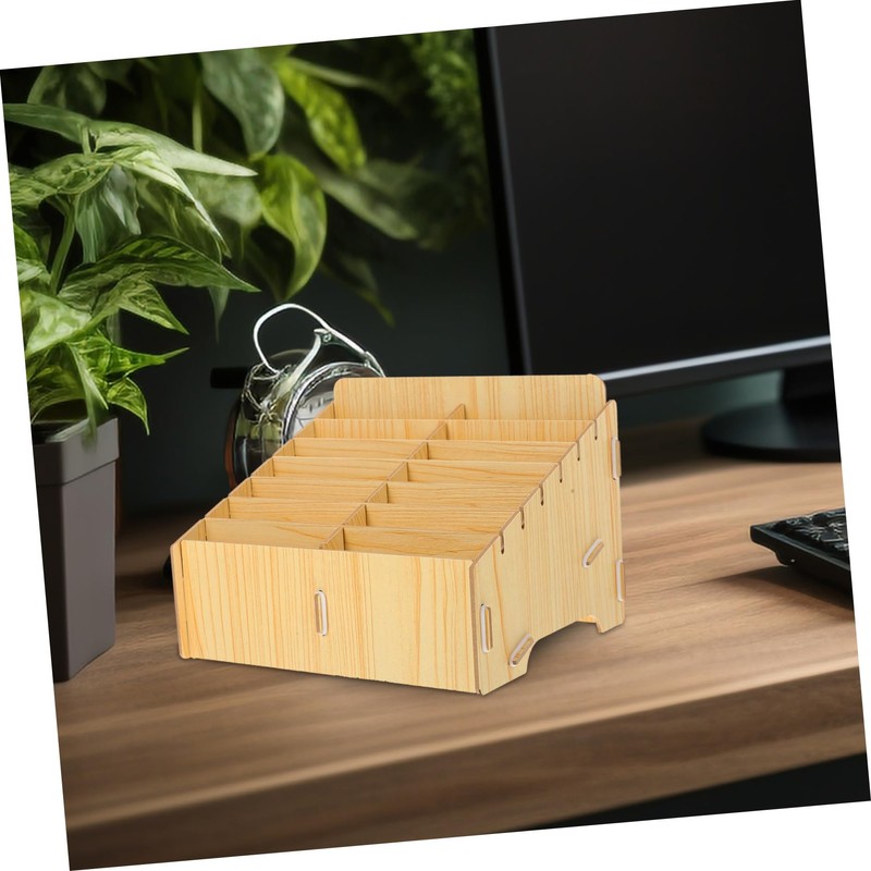 MAGICLULU Wooden Cell Phone Organizer with Compartments Multifunctional Desktop Storage