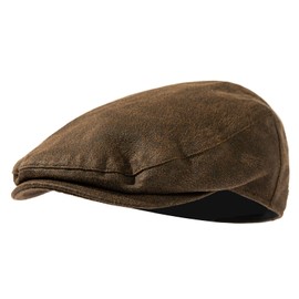 TOP-EX Mens Newsboy Duckbill Cap - Gatsby Irish Flat Hat Faux Leather, Winter Golf Driving Cabbie Pageboy Style, Ivy Paperboy Man Cap, Brown X-Large XL XXL Extra Large Big Head Oversize