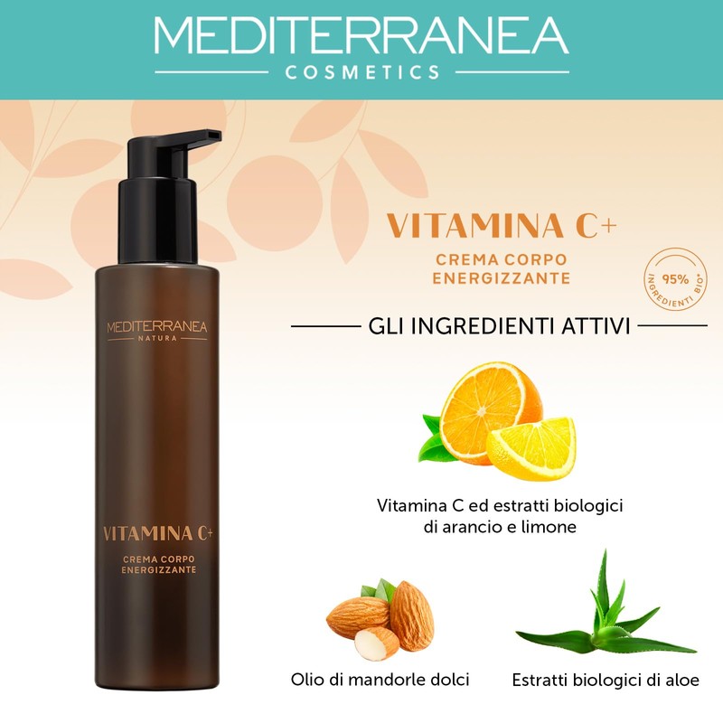 Mediterrane, belebende Körpercreme Vitamin C+, 200 ml, biologisch, feuchtigkeitsspendend und