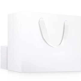 EUSOAR Extra Large Gift Wrap Bags with Handles, 20 Pack 16x6x12 inches White Kraft Paper Bags Bulk, Heavy Duty Totes for Wedding, Grocery, Boutique, Retail, Business, Party Favors, Birthdays