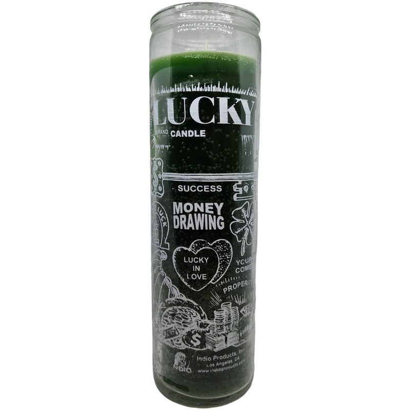 INDIO 7 Day Glass Candle Money Drawing - Green