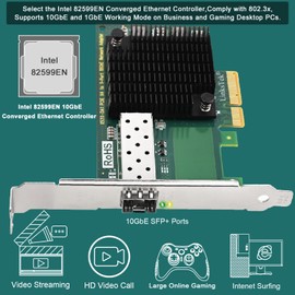 X520-DA1 10GbE SFP+ Fiber Ports Ethernet Adapter for Servers, NAS and Desktop PCs, PCIE X4 to 10GbE SFP+ Fiber NIC Card for Gaming, Intel 82599EN 10Gb/s Converged Ethernet Controller (X520-DA1)