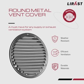 LIRAST 8" Round Vent Cover for Wall and Ceiling - Aluminum Alloy Soffit Vents for Outdoor and Indoor - Metal HVAC Return Air Grille with Mesh - External Diameter: 9.45"