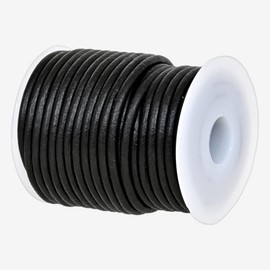 GENIQUE Real/Genuine Round Leather String Cord for Necklace, Bracelets, Jewellery, Braiding (3mm, Black Distressed)