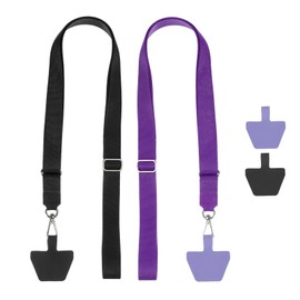 PATIKIL Smart Phone Lanyard, 2Pcs Adjustable Crossbody Cell Phone Neck Strap Lanyard with 4 Patches for Most Smartphones ID Badges Keychain, Black/Purple (55-30cm)