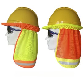 High Visibility Hard Hat Neck Sun Shade Neck Flap, 2 Pack Breathable Mesh Construction Hard Hat Visor Neck Shield with Reflective Strip Elastic Outdoor Work Cooling Safety Helmet Sun Shade Veil