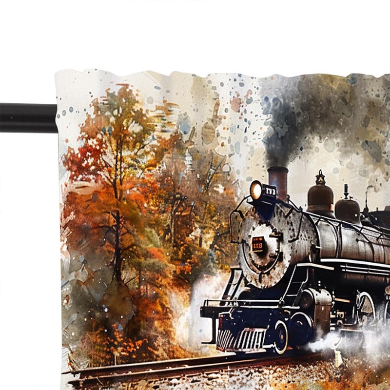 HDESDIS 1 Panel Retro Rustic Train Kitchen Valance Curtains for
