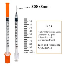 Jotia 30Pcs 1ml/cc Syringe with 30Gx8mm, Lab Syringes, Plastic Syringes (Individually Sealed)