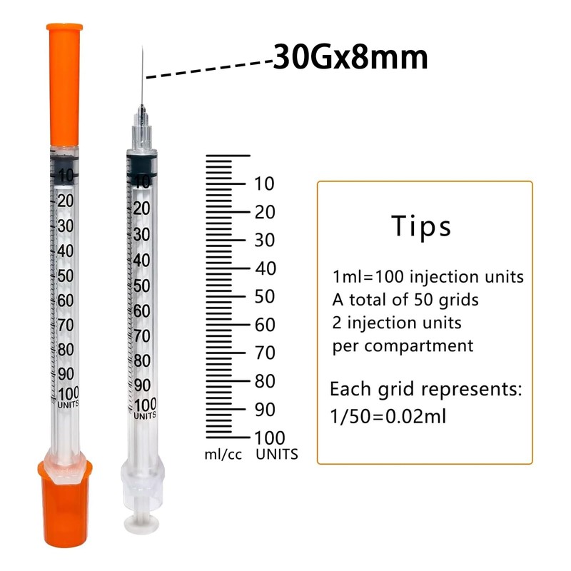 Jotia 30Pcs 1ml/cc Syringe with 30Gx8mm, Lab Syringes, Plastic Syringes