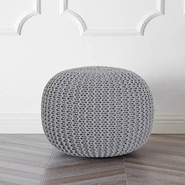 Urban Shop Round Knit Pouf, Light Grey