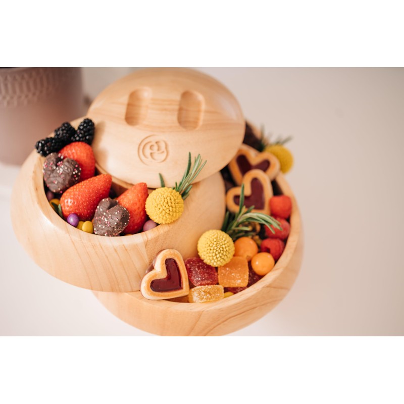 Tappas All-Natural Serving Container, Tiered Tray, Charcuterie, Sphere, Rubberwood