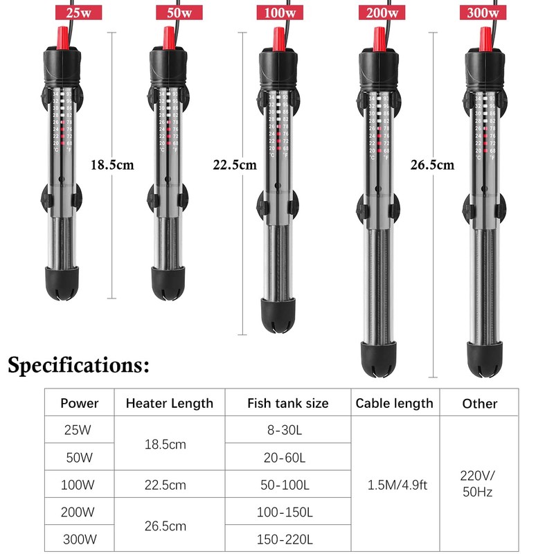 HITOP HP-608 Submersible Aquarium Heater 100W 200W 300W With Thermometer