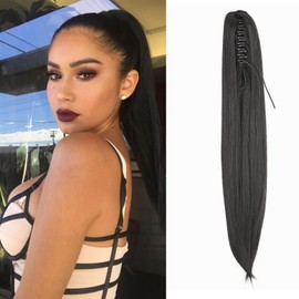 Dcbaboo Ponytail Extension Long Straight 20inch Claw Clip in Ponytail Hair Extensions Synthetic Pony tails Natural Wave One Piece Hairpiece Fake Ponytail for Women, Black