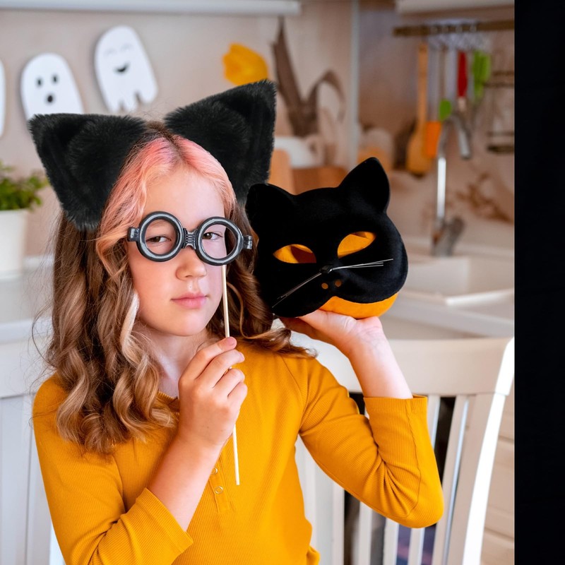 Broeify Black Furry Cat Ears Headband – Plush Fluffy Animal
