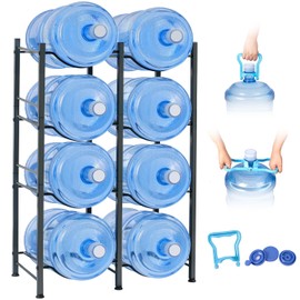 Klvied 5 Gallon Water Jug Holder - Double Row Rack with 8 Slots for Water Bottle Organizer, Heavy Duty Storage Rack with Lifter, Stand for 8 Bottles