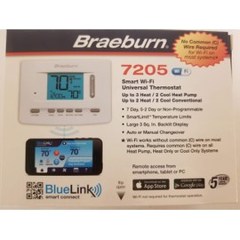 Braeburn 7205 Digital Programmable Wi-Fi Thermostat, White